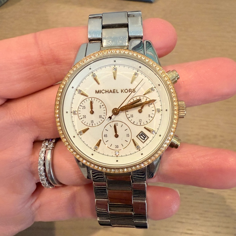 Michael Kors Ritz White Dial Two Tone Steel Strap Watch For Women